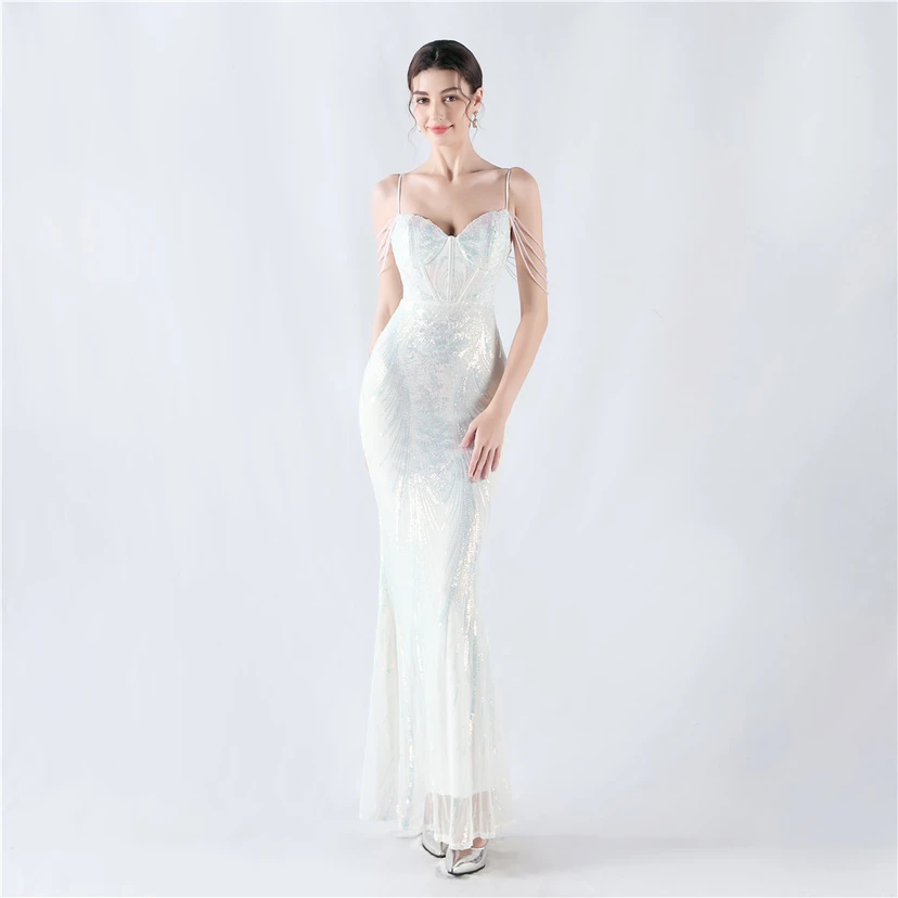 Waist-Reduced Fishbone Shaping Positioning Flower Sequined Anchor Sexy Beaded Suspender Evening Dress view 42