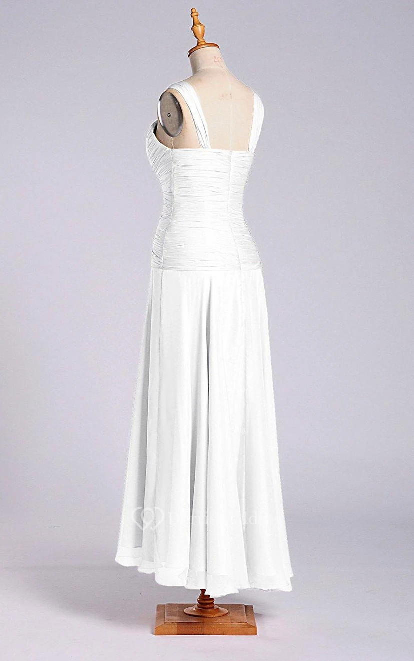 A-line V-neck Tea-length Dress with Dropped Detail view 2