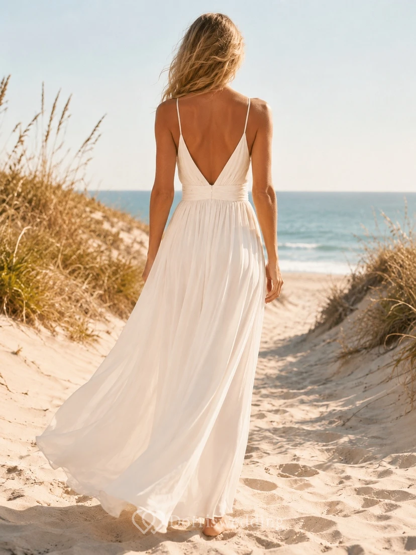 Simple Beach Deep V Chiffon Split Front Spaghetti Floor Length Dress view 2