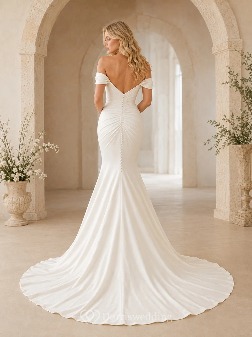 Vestido de novia sencillo, corto, hasta el suelo, estilo sirena/trompeta, para ceremonia formal o ceremonia nupcial. view 2