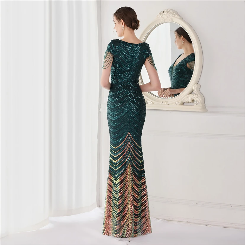 Paillettenbesetztes, handwerklich perfekt gefertigtes, perlenbesetztes Party-Abendkleid – sexy langes Kleid für die Braut view 20
