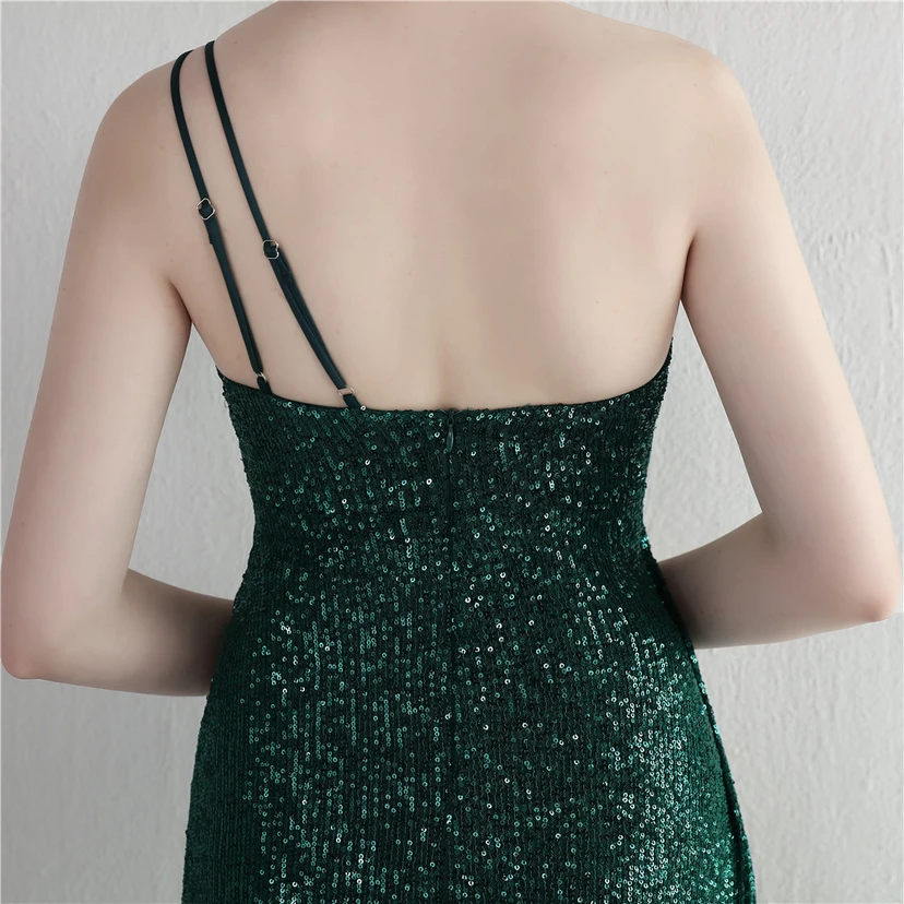 Sequined One-Shoulder Celebrity Cold Banquet Slit Long Sequin Aura Queen Dinner Fishtail Dress view 7