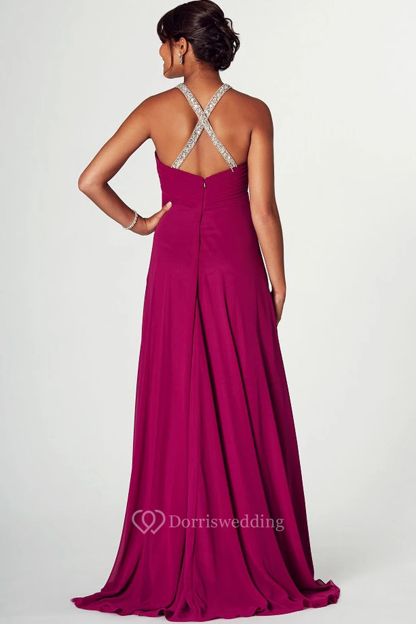 V-Neck Beaded Sleeveless Empire Chiffon Prom Dress view 2