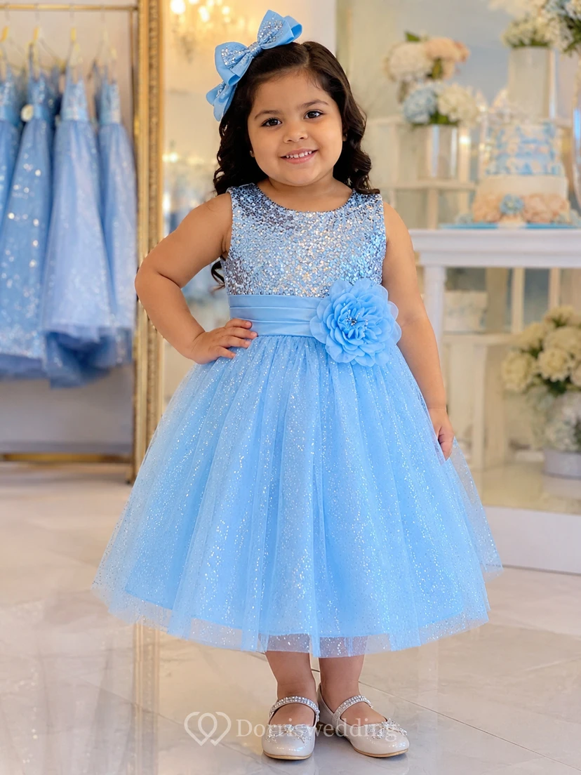 Sleeveless A-line Sequined Dress With Flower and Pleats view 4