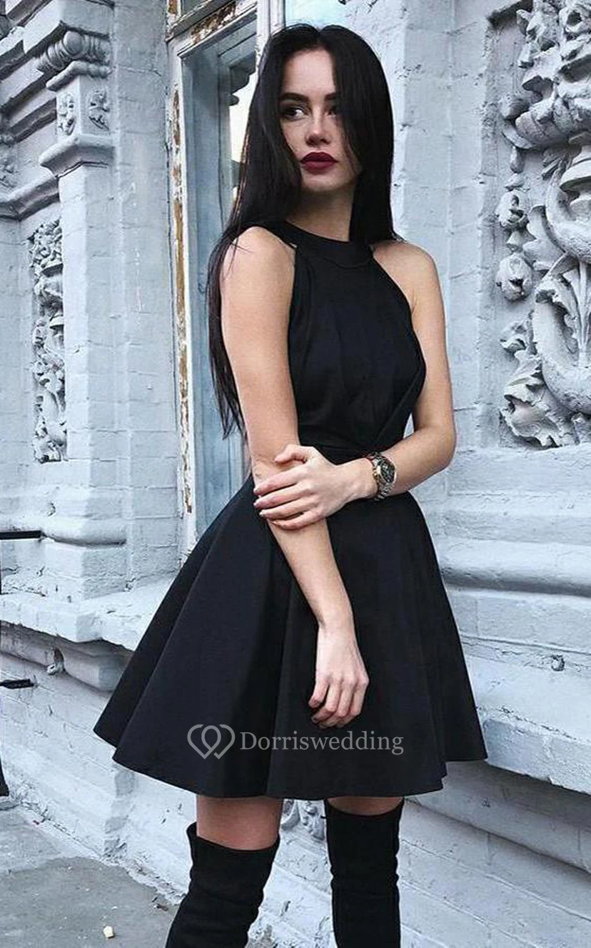 Satin Short A Line Sleeveless Simple Casual Homecoming Dress with Ruching
