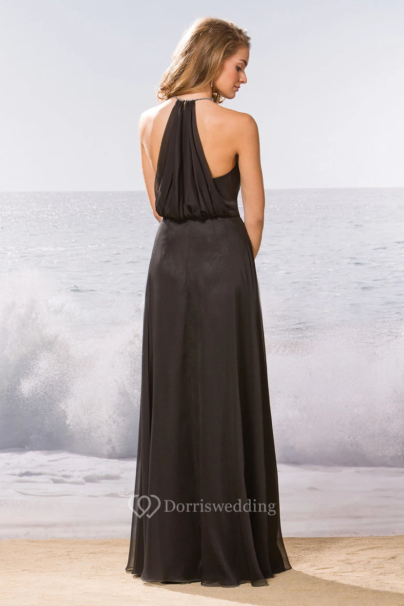 High Jeweled Neck A-Line Bridesmaid Dress With Pleats And Illusion Style view 2
