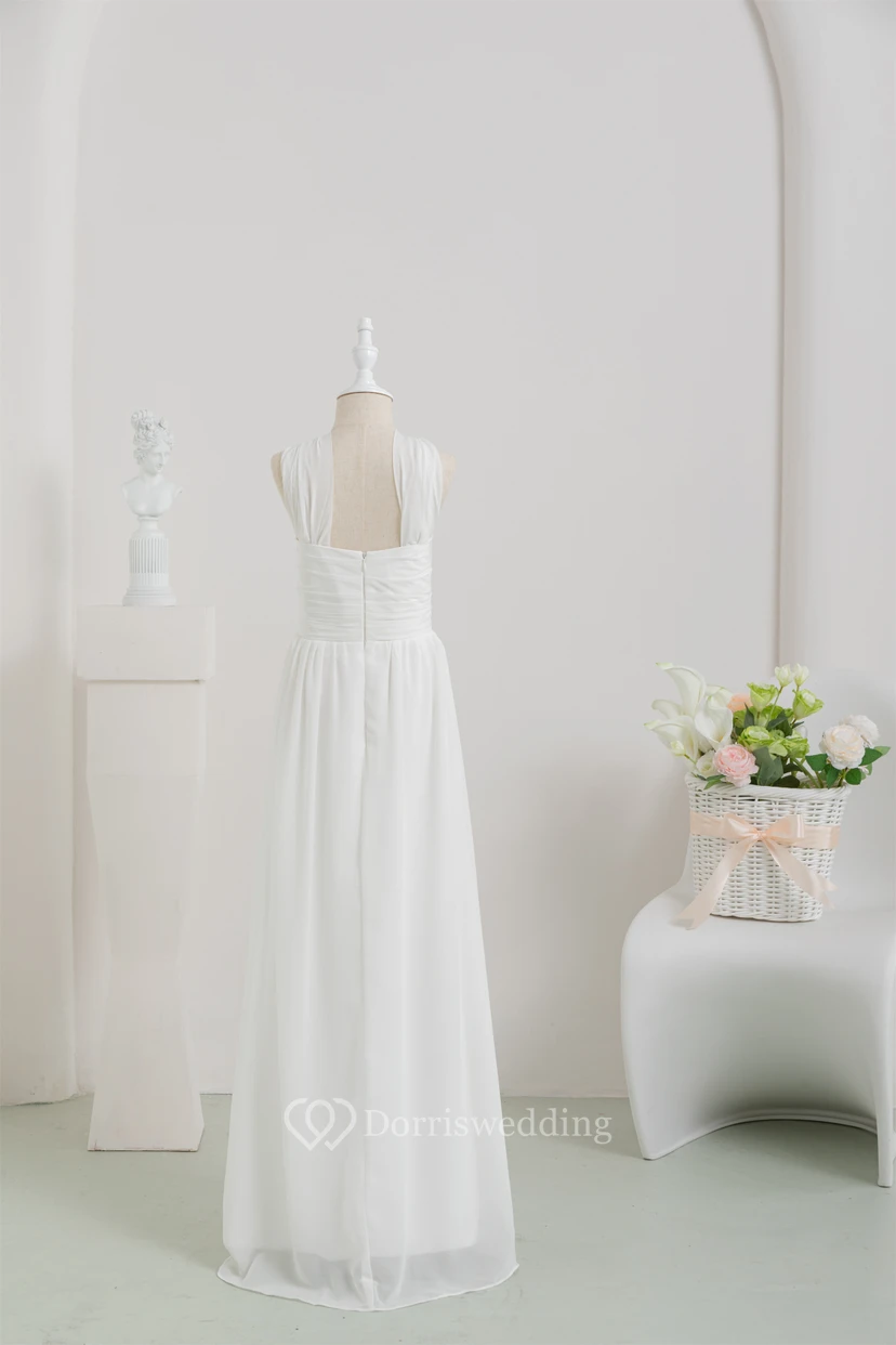 Chiffon Long White Empire Communion Casual Flowergirl Dress view 2