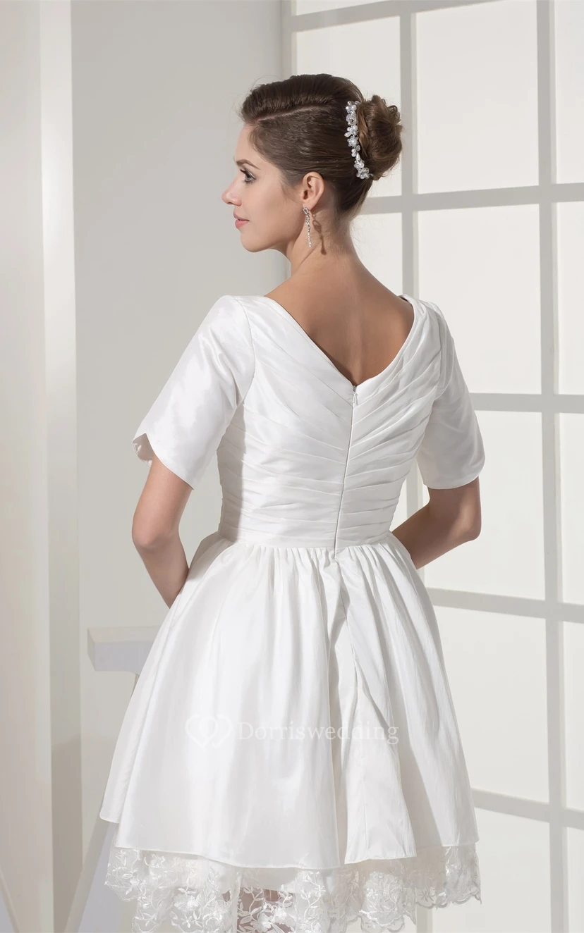Mini-Sleeve Criss-Cross Short V-Neck Dress With Appliques view 5