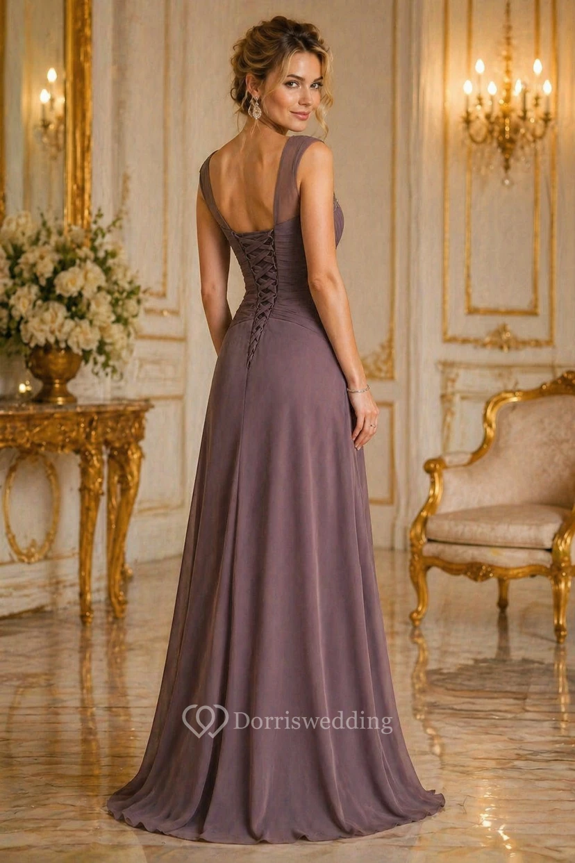 Cap-sleeved A-line Gown with Appliques and Criss-cross Ruching view 2
