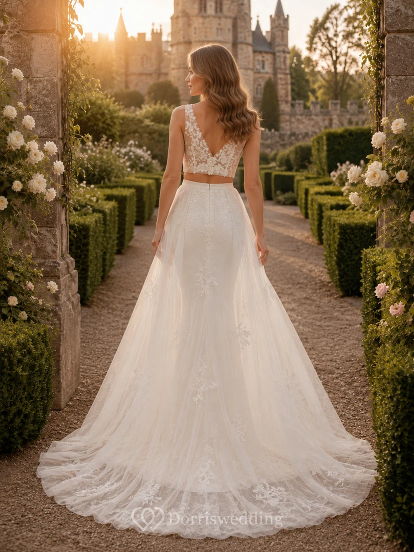 Robe deux pièces style jardin de château, haut en dentelle et jupe en tulle view 2