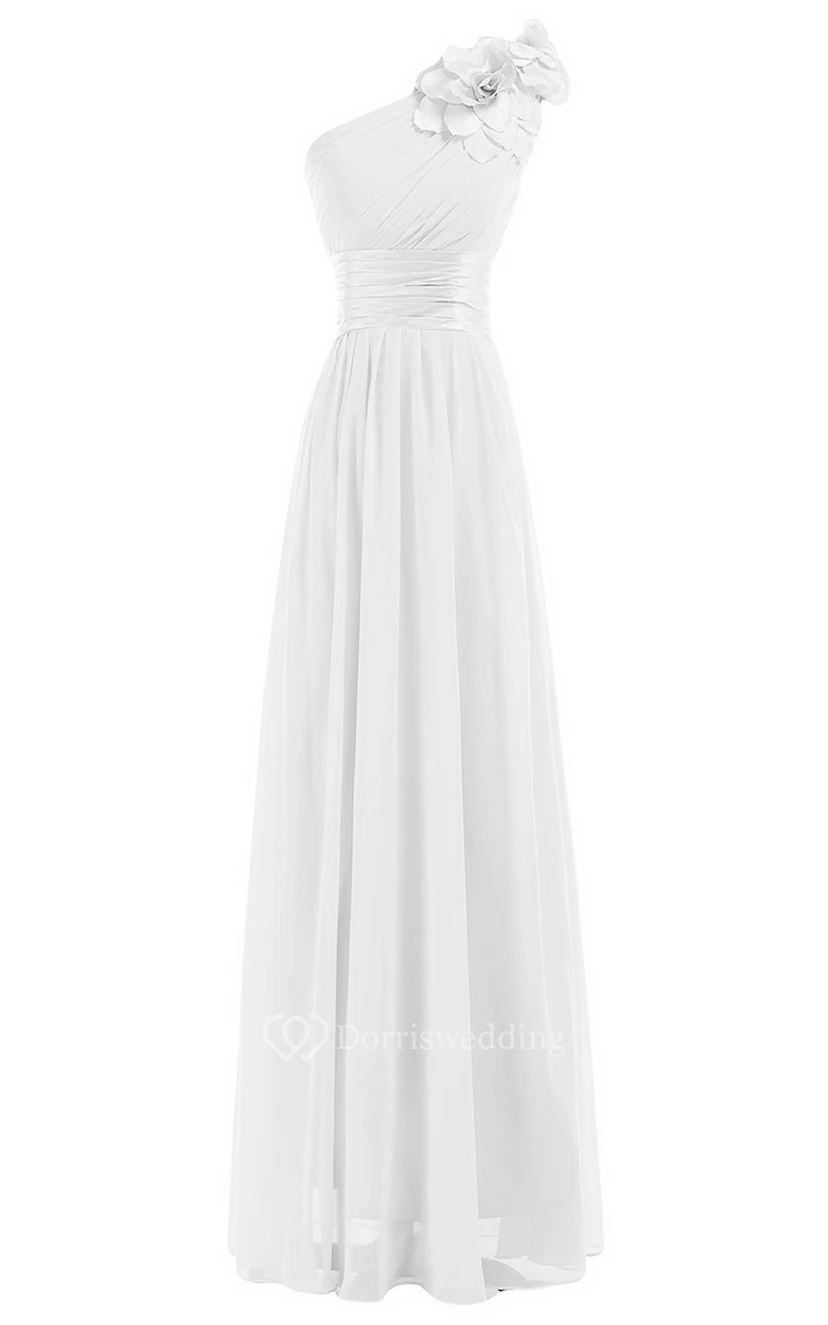 Einseitig schulterfreies Empire-Chiffonkleid mit Blume view 13