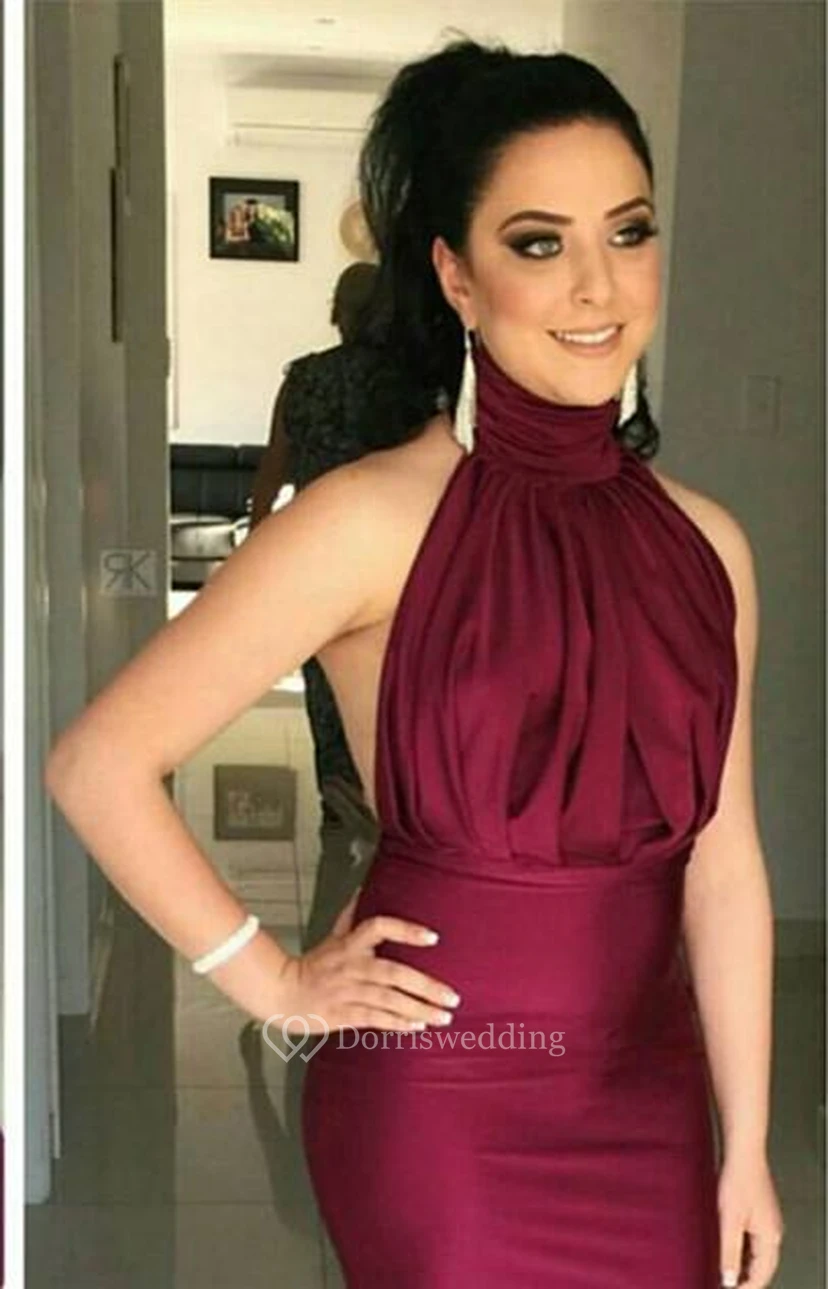 Glitz High-Neck Burgundy Prom Dresses Mermaid Long Party Gowns