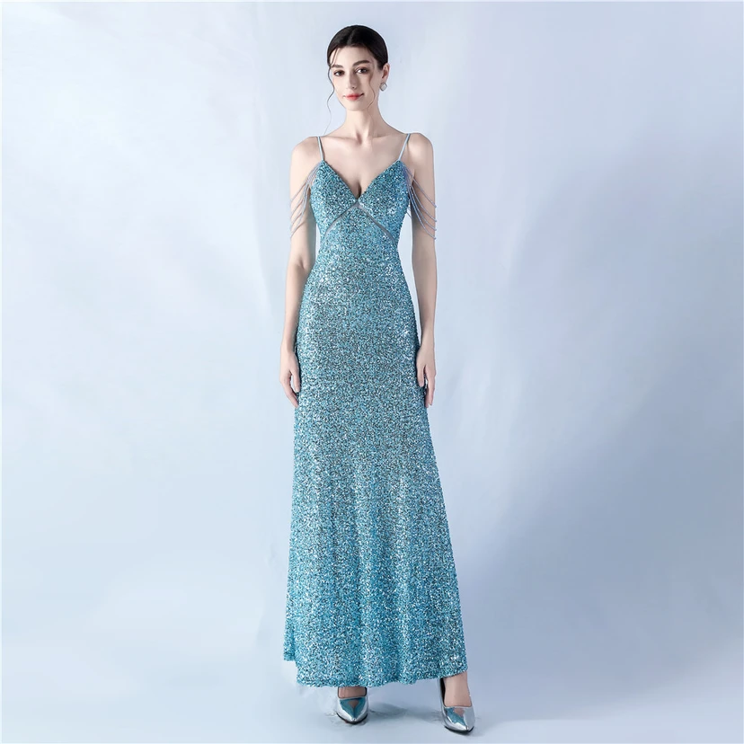 Sling A-Line Large Swing Mesh Sequin Evening Dress view 64