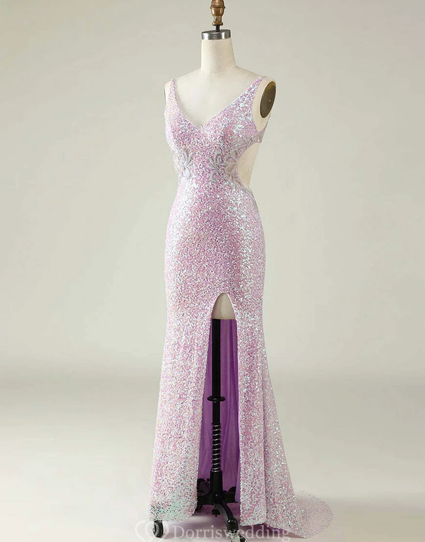 Pastel Pink Sequin Cut-Out Gown view 7