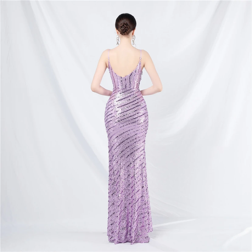 Fashionable Women'S Suspender Low-Cut Sequined Evening Dress view 56