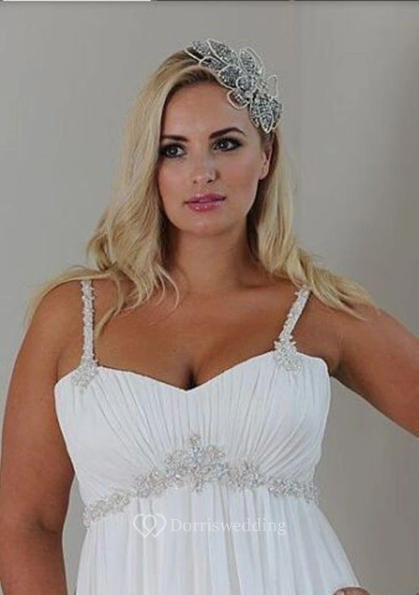 Plus Size Beach Empire A-line Wedding Dress | White Chiffon Women Bridal Gown for Curvy Bride view 4