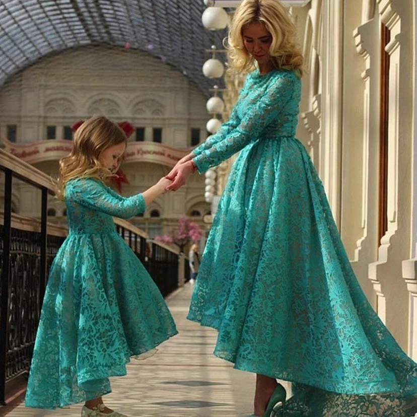 Modern Jewel Long Sleeve Hi-Lo Mother Dress Lace Zipper view 2