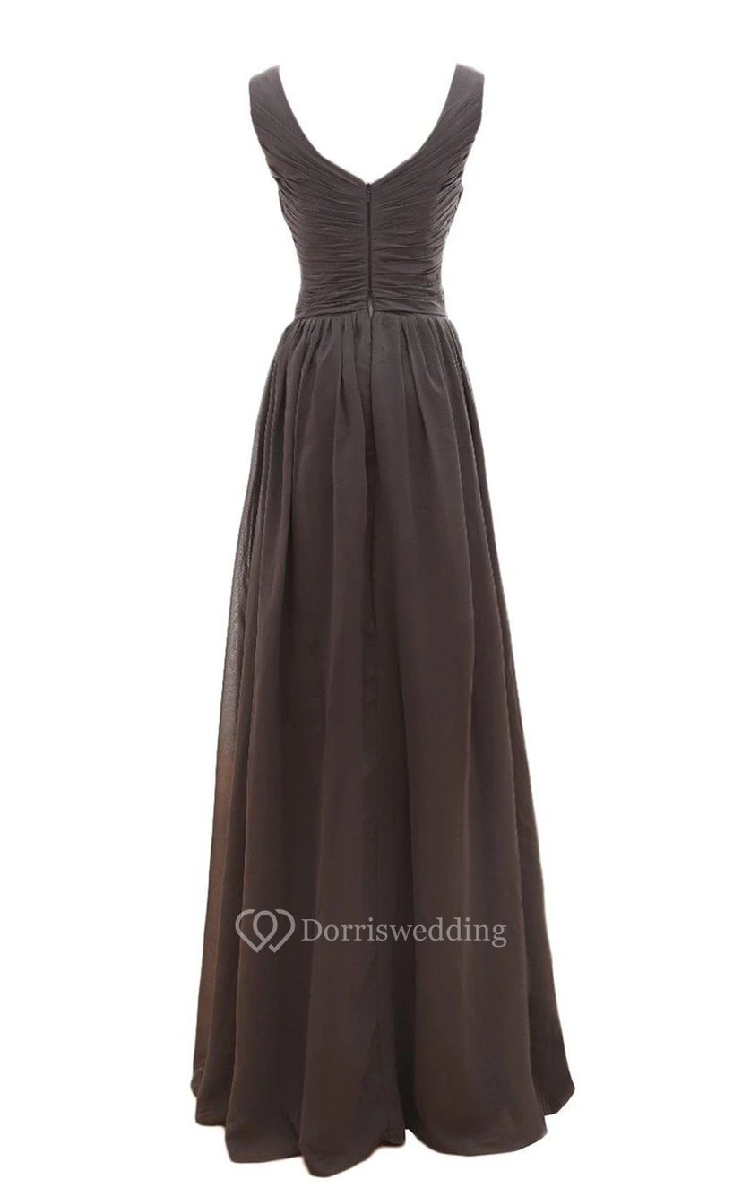 Sleeveless V-neck Long Chiffon Gown With Pleats view 2