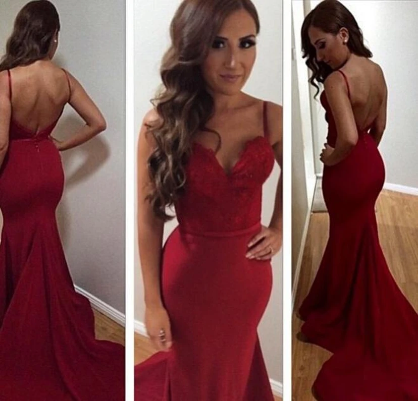 Magnifique robe de bal à fines bretelles, robe de soirée sirène avec applications de dentelle view 2