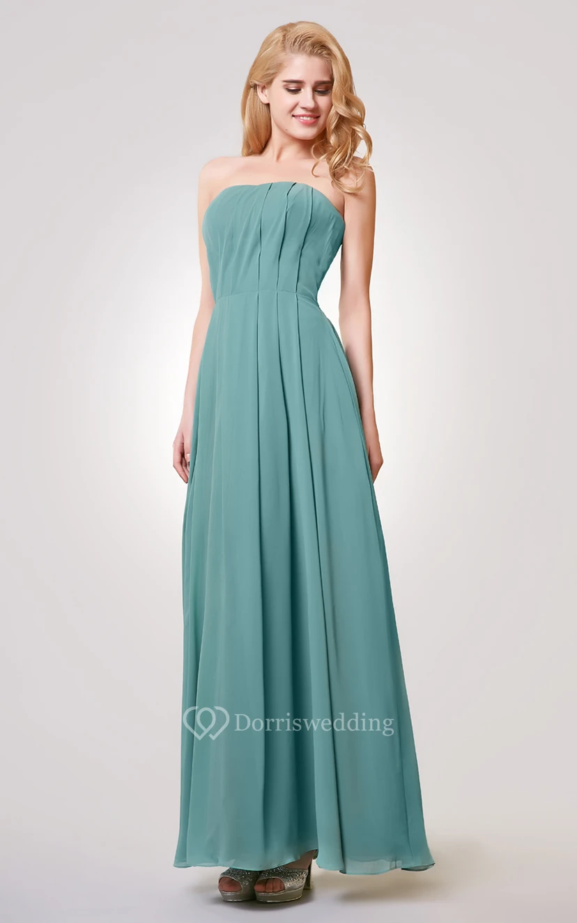 Strapless A-line Long Pleated Chiffon Dress