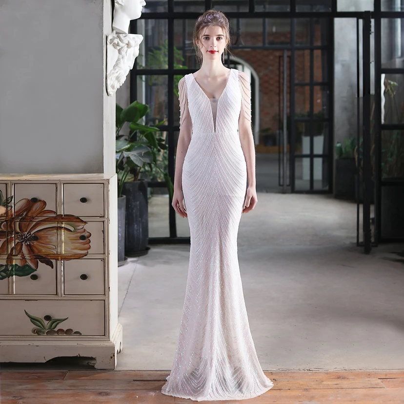 Paillettenbesetztes Meerjungfrauenkleid für Auftritte, Internet-Promi-Events, Bankette, Automodelle, Etikette, Abendkleid view 34