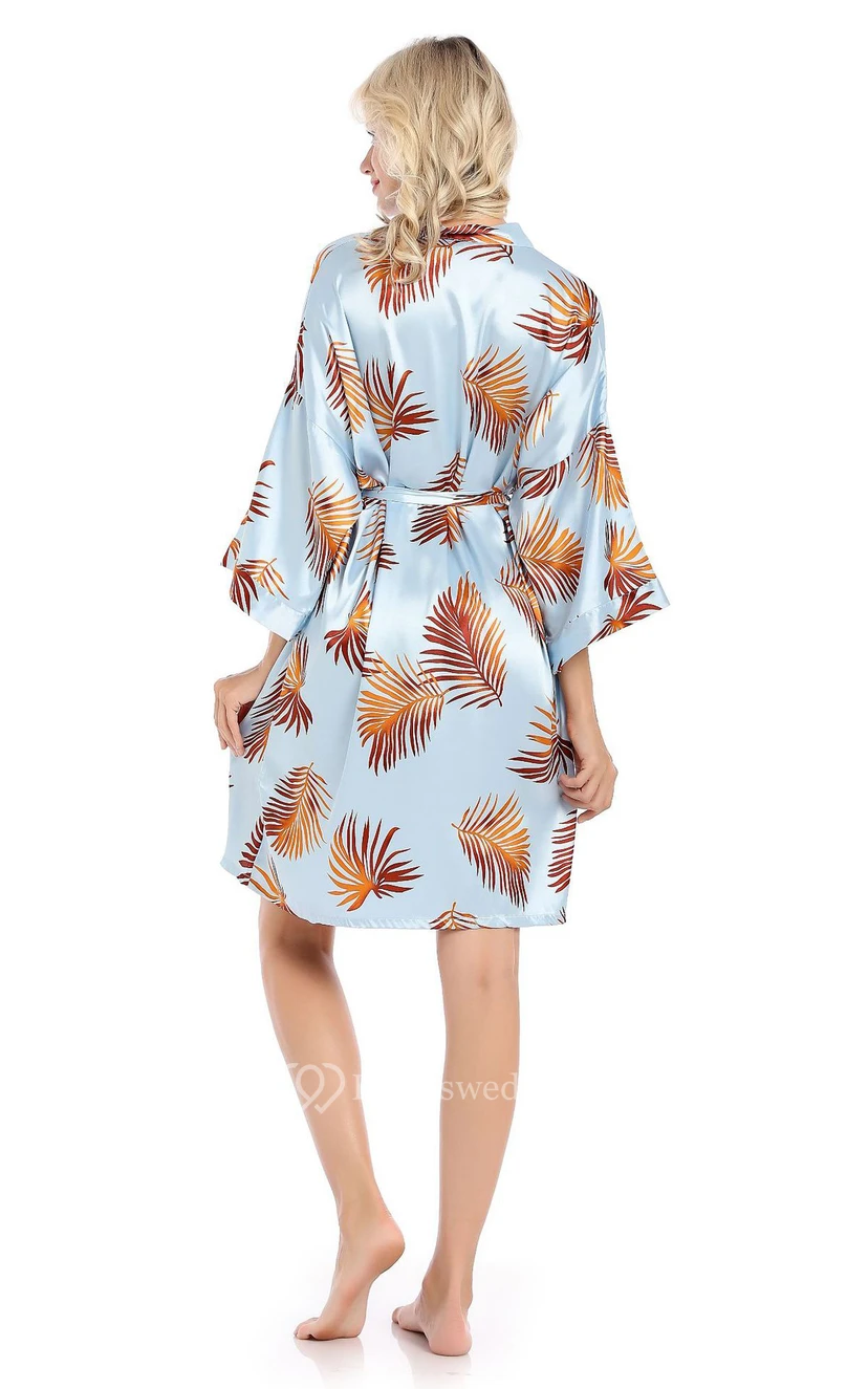 Floral Bride Bridesmaid Long Sleeved Short Robe view 2