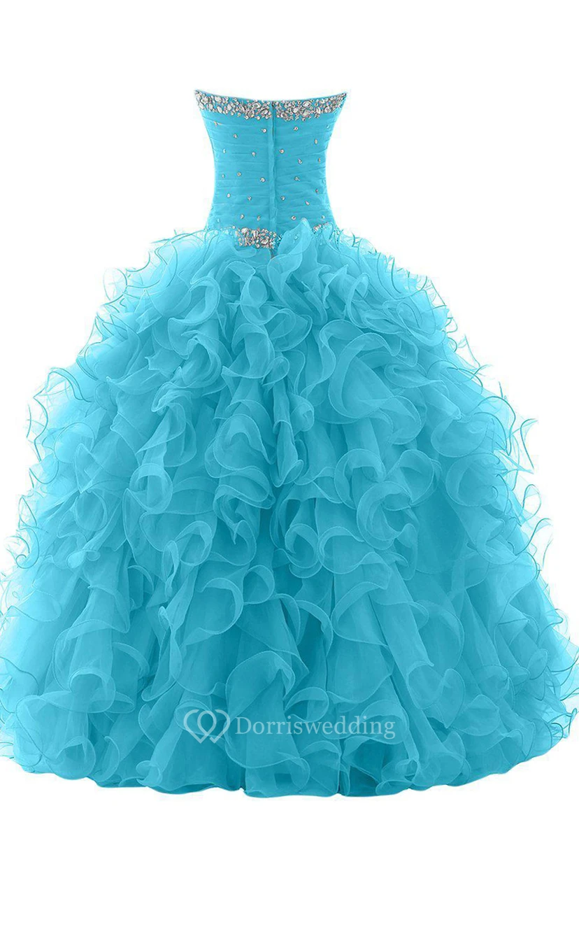 Lujoso vestido de gala de organza con pedrería. view 2