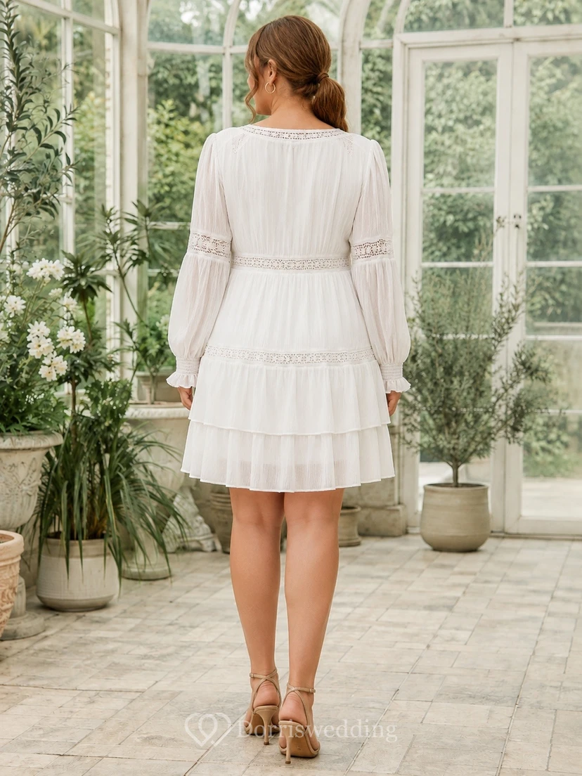 Robe de cocktail blanche à manches longues et volants, grande taille view 2