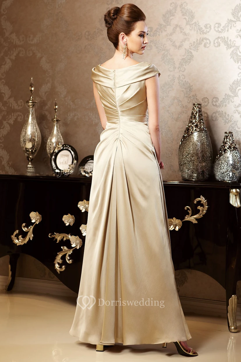Cap-Sleeved Long Gown With Draping And Appliques view 2