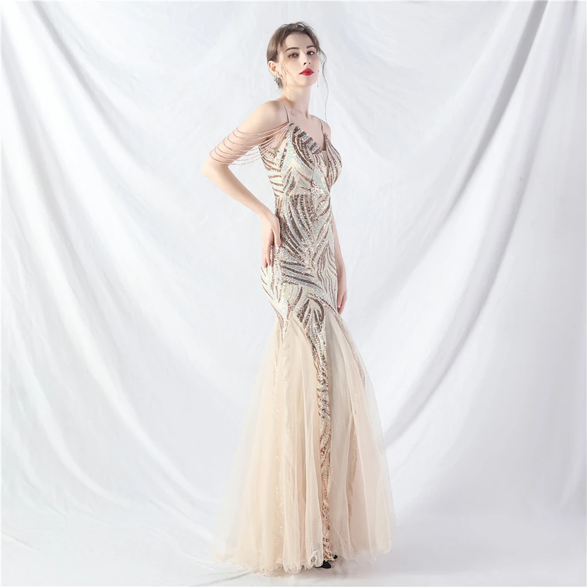 Layered Beads Spliced ​​Mesh High-End Evening Dress view 36