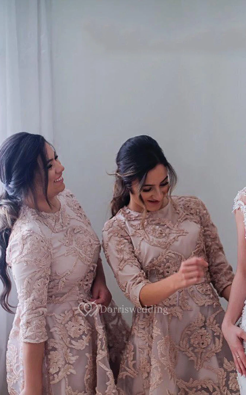 Robe trapèze asymétrique à manches mi-longues, plissée, ornée d'appliques et d'une fermeture éclair en dentelle view 2