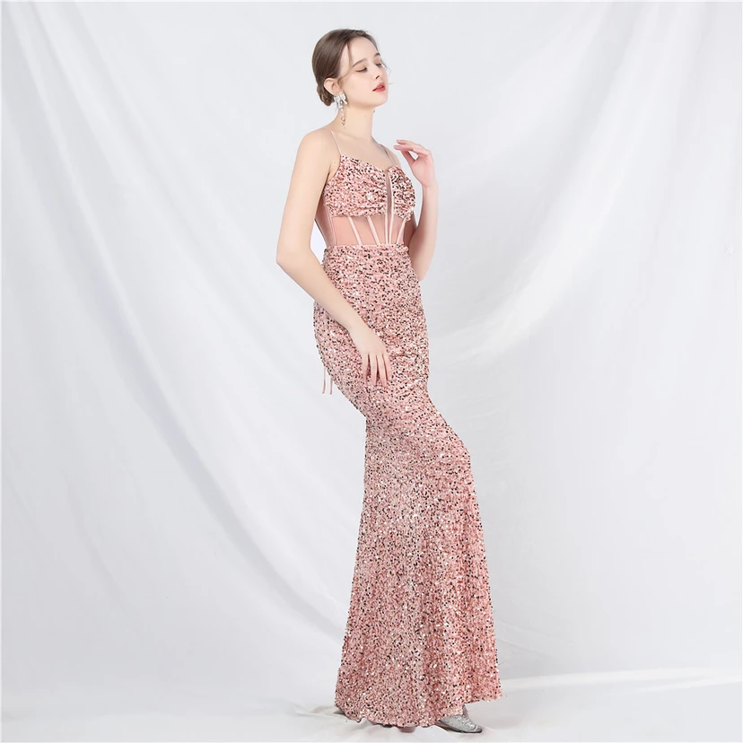 Palace Style Heavy Fishbone Waist Mesh Sequined High-End Evening Dress view 19