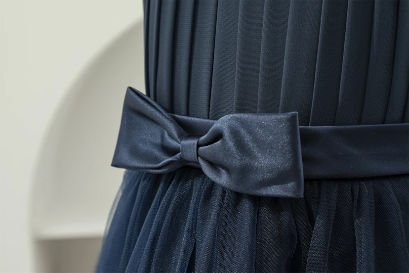 Dark Navy Chiffon Pleated Sleeveless Casual Flowergirl Dress view 7