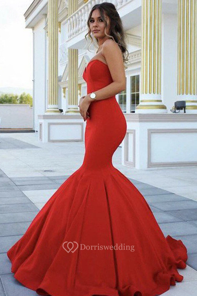 Mermaid Trumpet Satin Sweetheart Sleeveless Zipper Dress