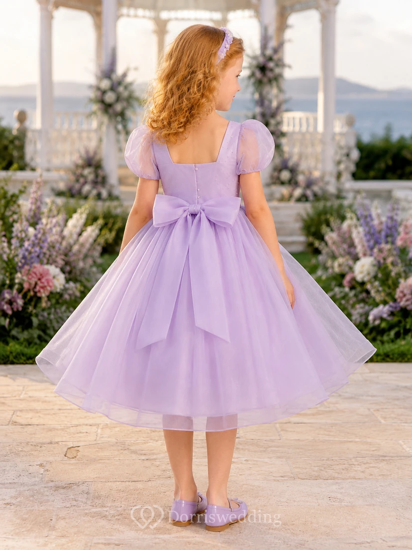 Lila Kurzarm-Tüllkleid für Blumenmädchen view 2