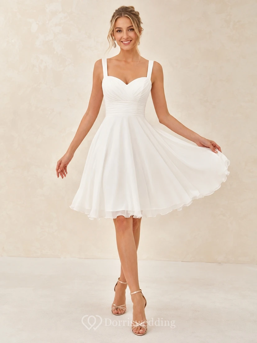 White Satin Sweetheart Straps A-Line Short Simple Modern Elegant Dance Cocktail Dress