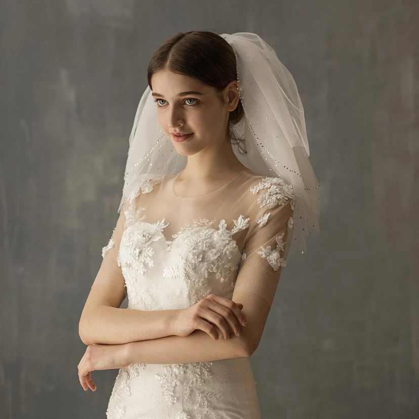 Vintage Multi-layer Shoulder Veil with Sequins view 3