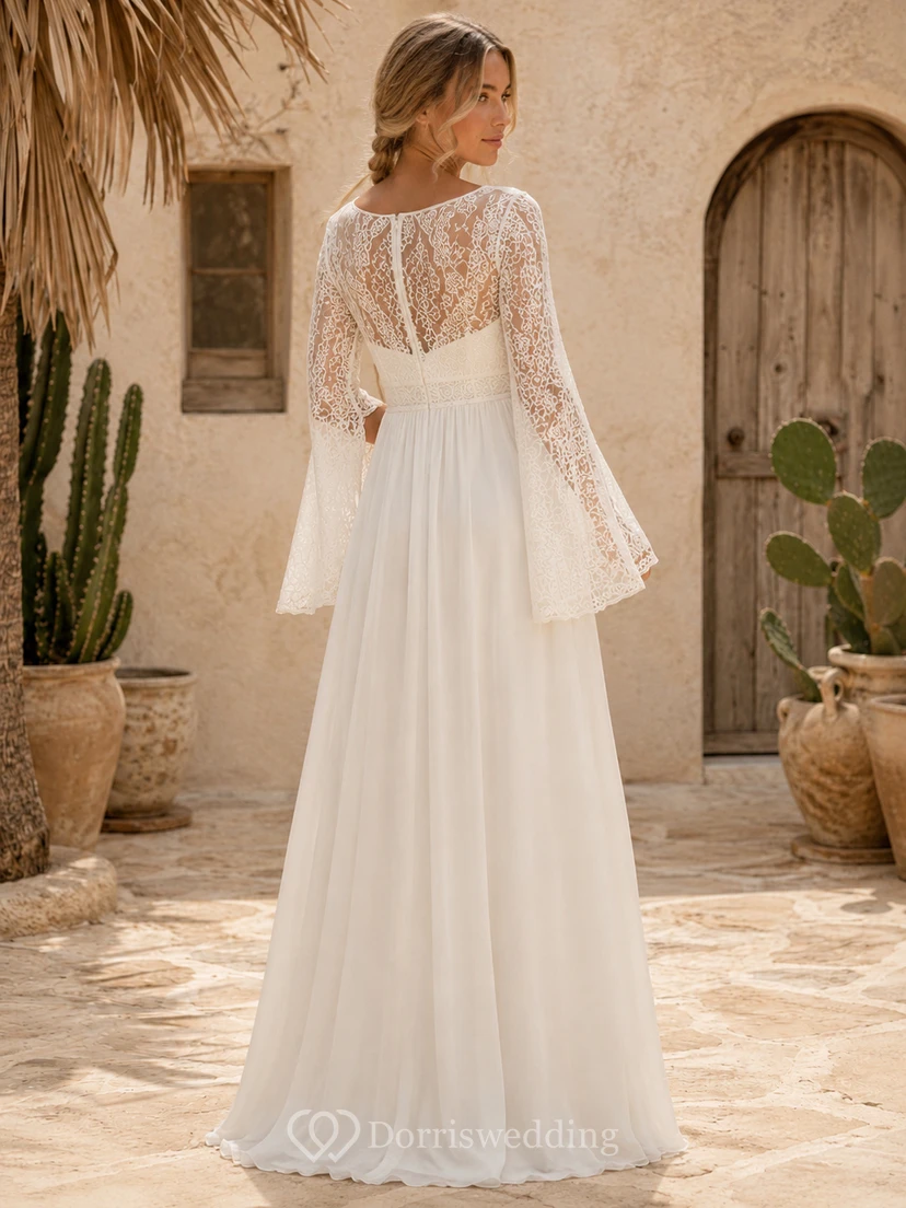 Chiffonkleid im Wüsten-Boho-Stil mit hohem Kragen und Glockenärmeln view 2