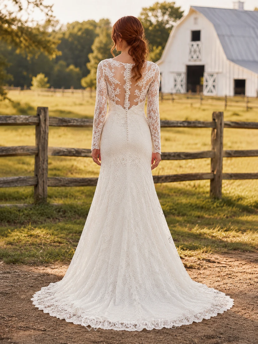 Robe de mariée bohème de maternité, col carré, manches papillon, dentelle et tulle, robe de plage view 2