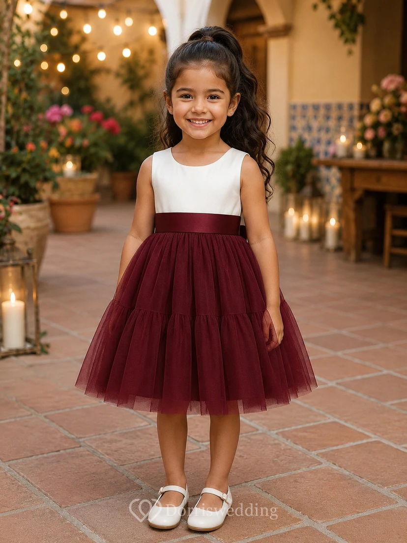 Scoop-neck Sleeveless Empire A-line Two-Tone Flowergirl Dress view 7