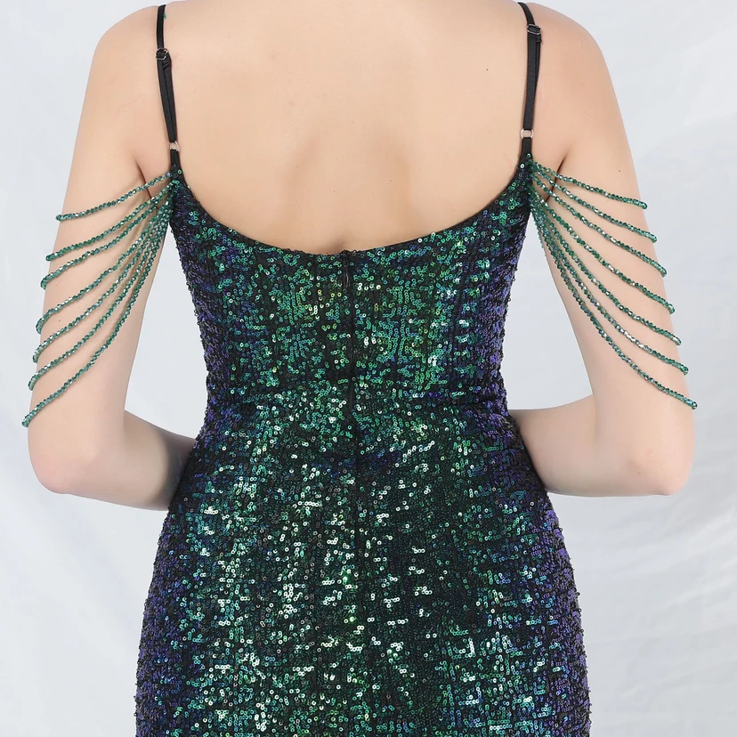Craft Beaded Ostrich Feather Fantasy Sequined Long Evening Dress view 7