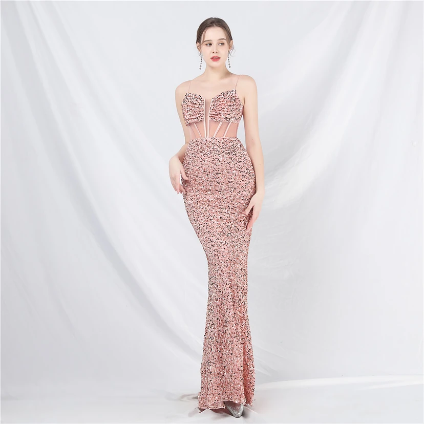 Palace Style Heavy Fishbone Waist Mesh Sequined High-End Evening Dress view 18