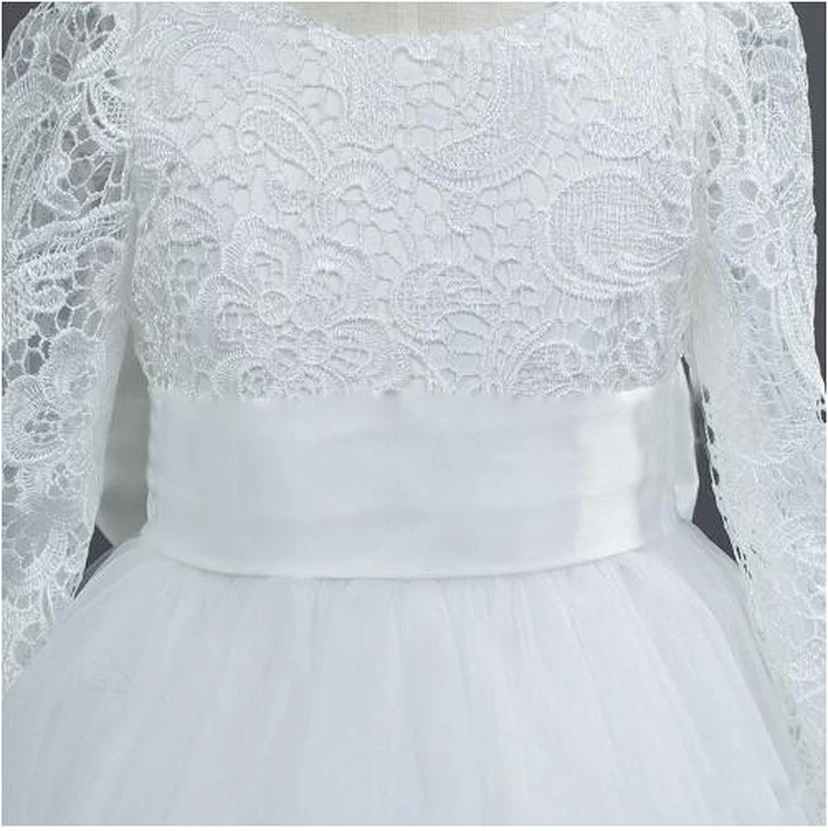 Lovely Tulle Lace Flower Girl Dress Bowknot Long Sleeve Zipper view 2