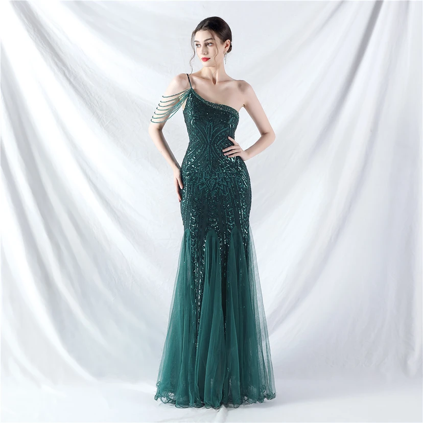 Robe de soirée haut de gamme ornée de perles de positionnement, de fleurs et de broderies en tulle. view 42