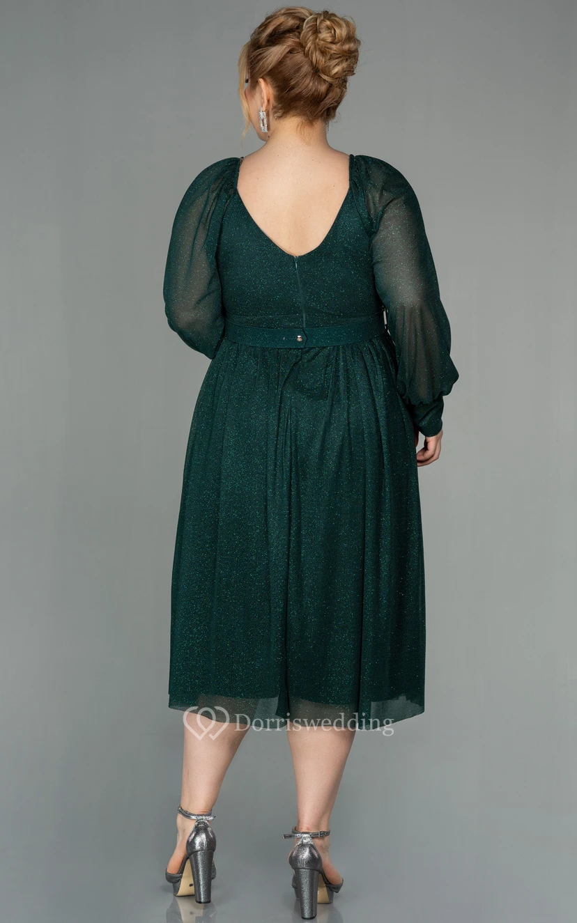 Vestido casual de manga larga, escote en V, corte imperio cruzado, largo hasta la rodilla, talla grande, para la madre de la novia view 10