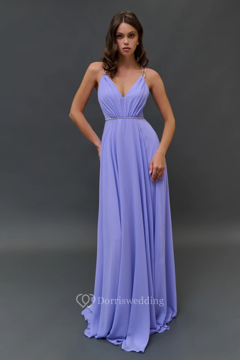 Casual Spaghetti V-neck Chiffon Front Split Dress view 3