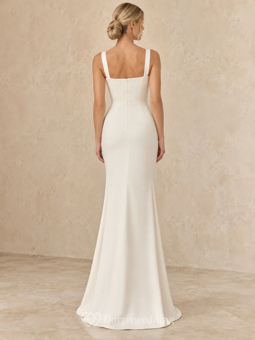 Square Neck Simple Civil Sleeveless Fitted Floor Length Bridal Gown view 2
