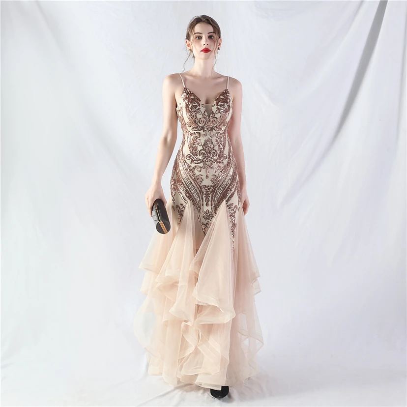 Vestido de actuación para celebración de baile caliente con cuentas de flores y posicionamiento de red rígida. view 40