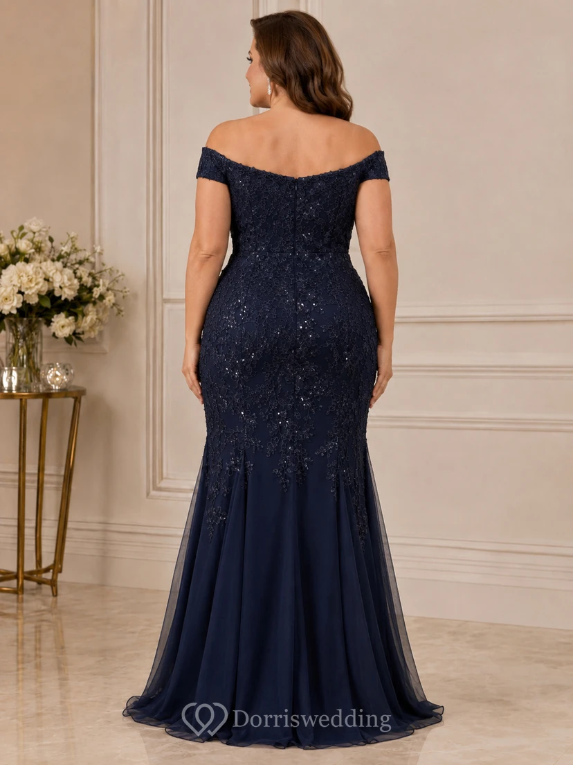 Plus Size Meerjungfrauen-Kleid mit Pailletten, schulterfrei, kurzen Ärmeln und Pailletten view 2