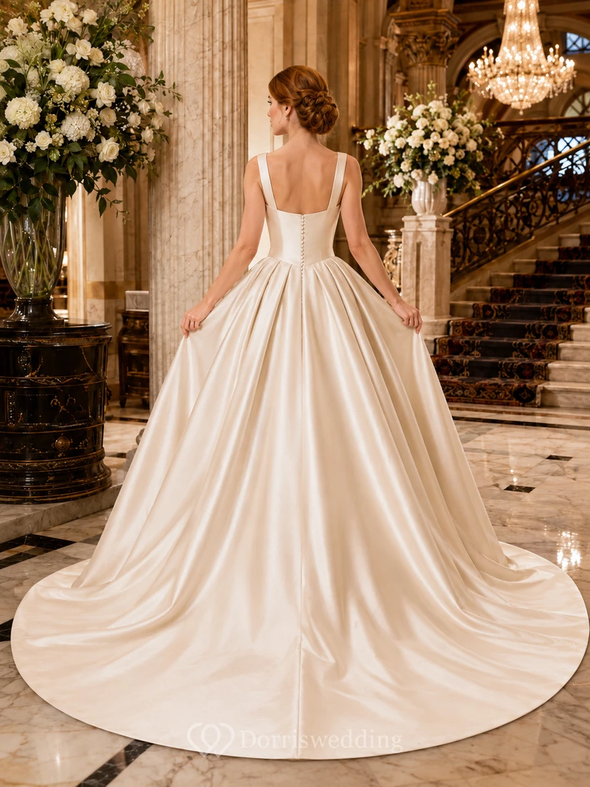 Square Neck Satin Princess Ball Gown Hotel Bridal Dress view 2